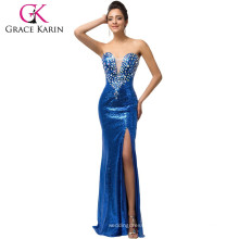 Grace Karin Sexy Strapless Split Front Sequins Vestido de Baile Open Side vestido de noite sem costas CL6291-2